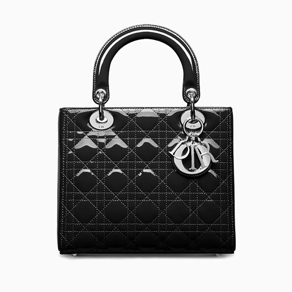 Dior Lady Dior Bag In Patent Cannage Calfskin Black