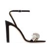 Jimmy Choo Women Thyra 100 Nude Suede Sandals with Pavé Crystal Cord Detail