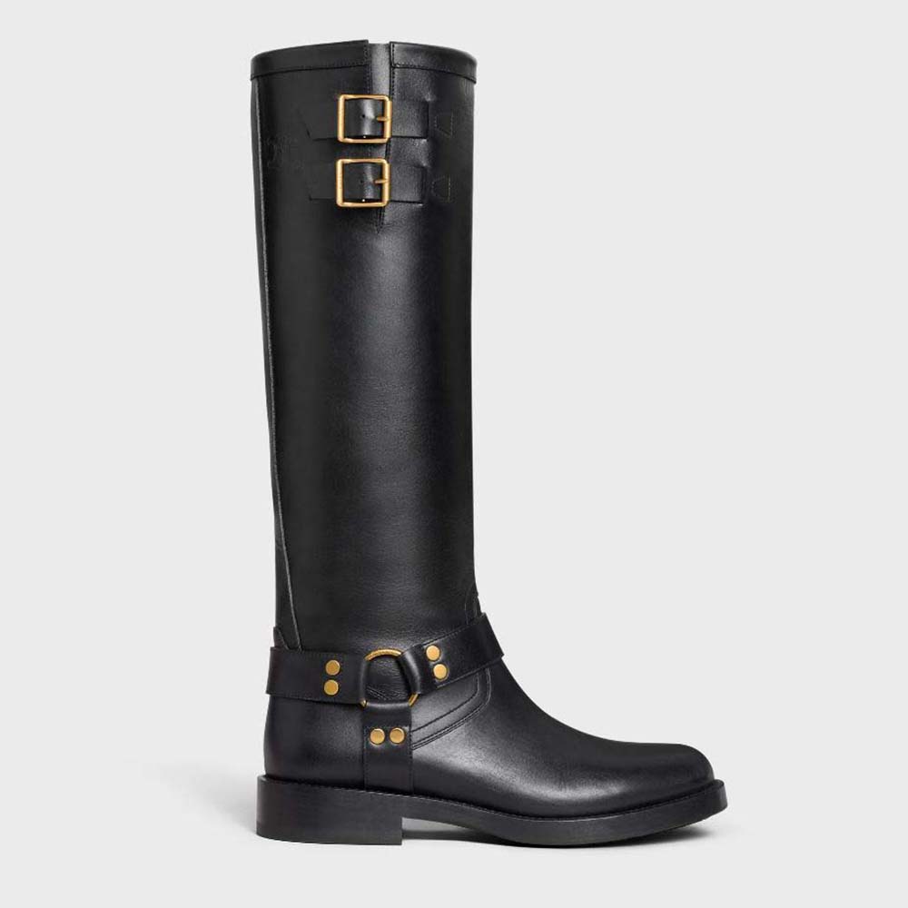 Celine Women High Boot Celine Biker In Calfskin Vegetal Tanning Black