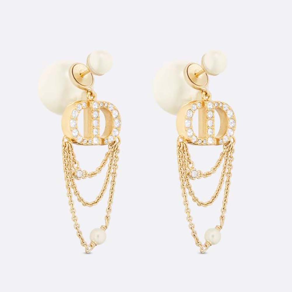 Dior Women Tribales Earrings Gold Finish Metal With White Resin Pearls