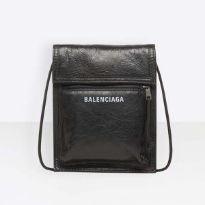 Balenciaga Men Explorer Pouch Strap in Leather-Black