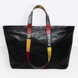 Balenciaga Women Carry Logo Handles Shopper M in Lambskin-Black