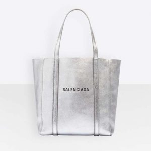Balenciaga Women Everyday Tote XXS Metallic Effect-Silver