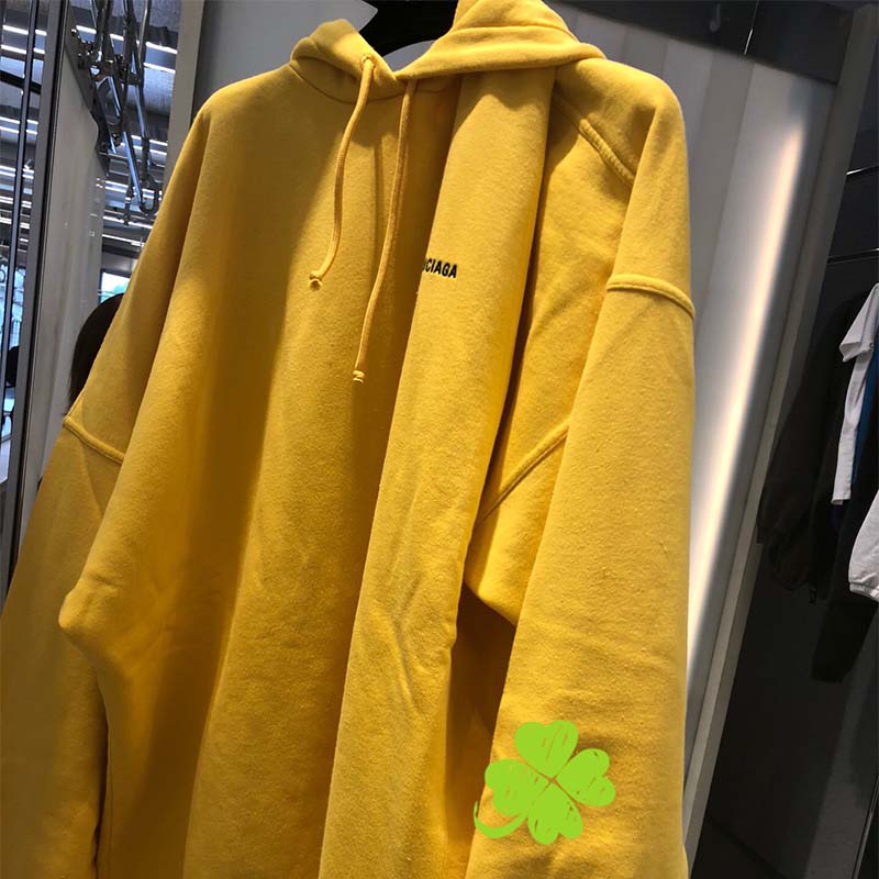 Balenciaga Women Hoodie Cardigan Logo Printed Hooded Sweater-Yellow 4 Balenciaga Women Hoodie Cardigan Logo Printed Hooded Sweater-Yellow - Image 4