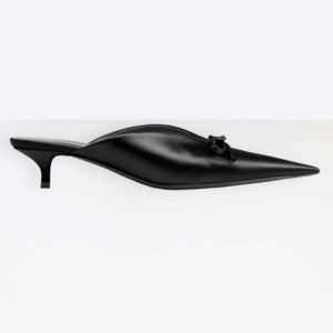 Balenciaga Women Knife Mules Pointed Toe Satin Mules-Black