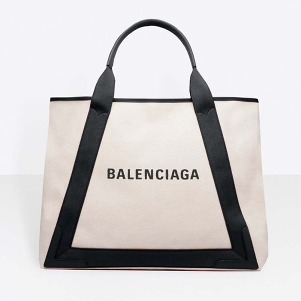 Balenciaga Women Navy Cabas M Cotton Canvas and Calfskin Tote