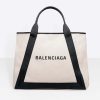 Balenciaga Women Navy Cabas M Large Size Cotton Canvas Calfskin