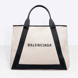 Balenciaga Women Navy Cabas M Large Size Cotton Canvas Calfskin
