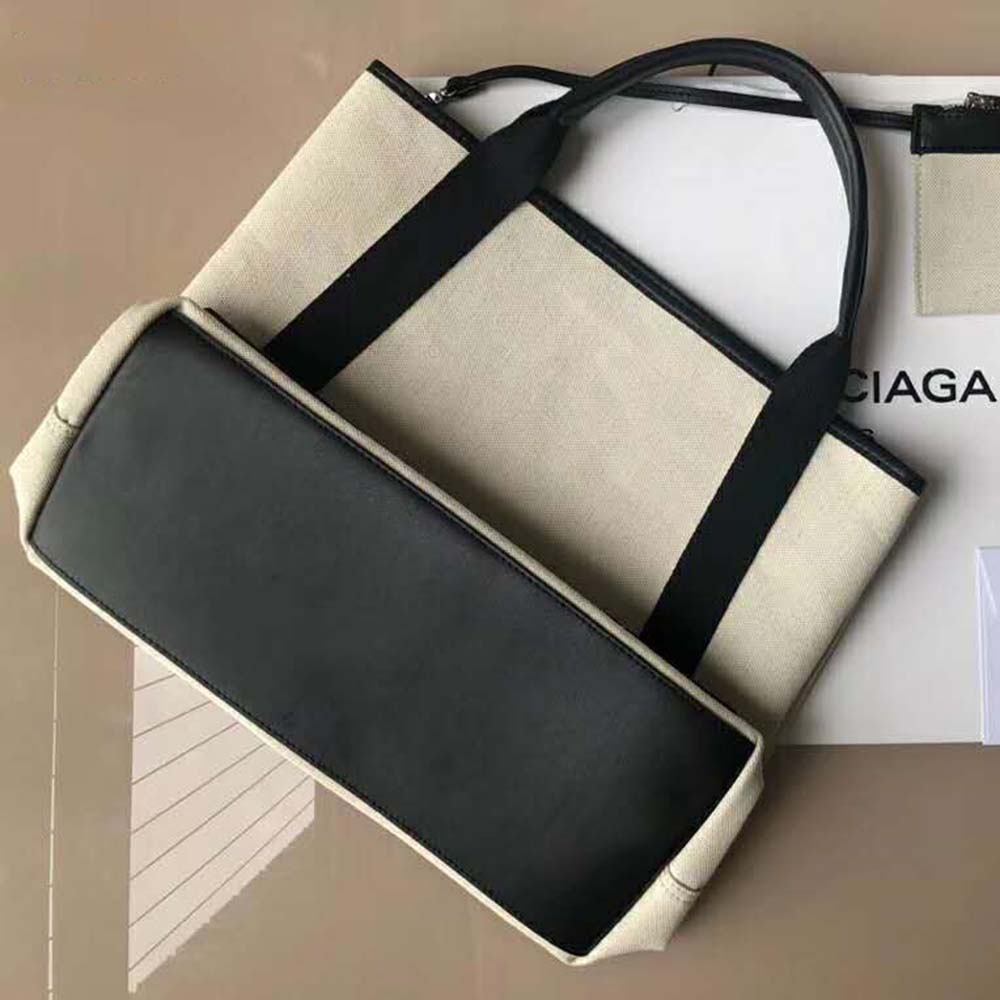 Balenciaga Women Navy Cabas M Large Size Cotton Canvas Calfskin 3 Balenciaga Women Navy Cabas M Large Size Cotton Canvas Calfskin - Image 3
