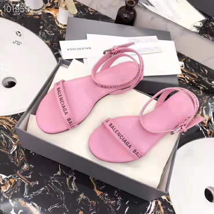 Balenciaga Women Shoes Allover Logo Round Flat Sandal-Pink