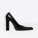 Balenciaga Women Shoes Round Toe Glazed Calfskin Pumps 110mm Heel-Black