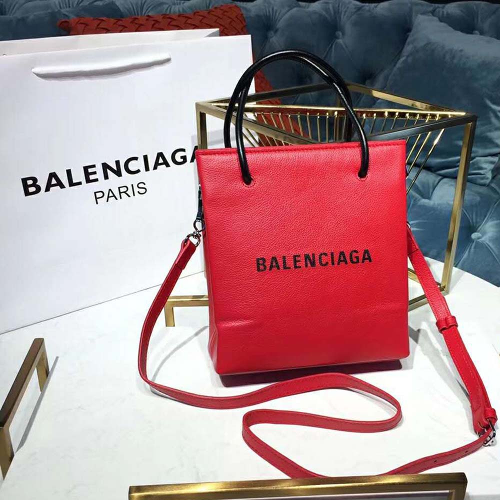 Balenciaga Women Shooping Tote XXS Small Natural Grain Calfskin-Red 2 Balenciaga Women Shooping Tote XXS Small Natural Grain Calfskin-Red - Image 2