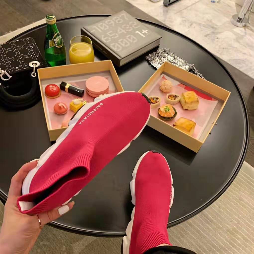 Balenciaga Women Speed Trainers in Knit and Balenciaga Logo-Rose 7 Balenciaga Women Speed Trainers in Knit and Balenciaga Logo-Rose - Image 7