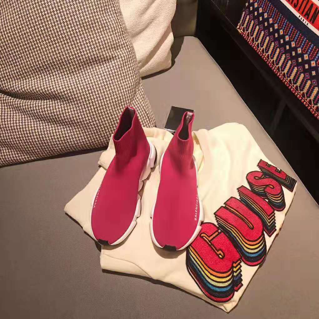 Balenciaga Women Speed Trainers in Knit and Balenciaga Logo-Rose 5 Balenciaga Women Speed Trainers in Knit and Balenciaga Logo-Rose - Image 5