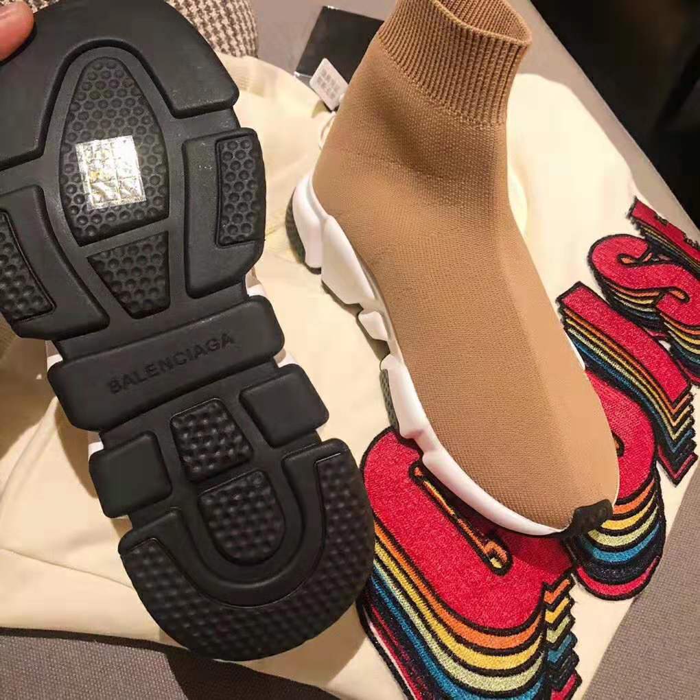 Balenciaga Women Speed Trainers in Knit and Balenciaga Logo-Sandy 8 Balenciaga Women Speed Trainers in Knit and Balenciaga Logo-Sandy - Image 8