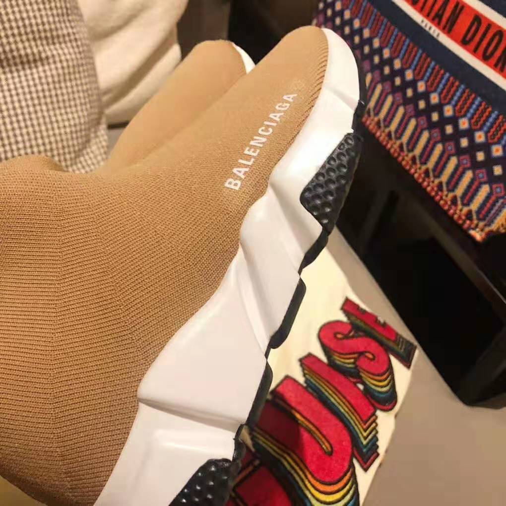Balenciaga Women Speed Trainers in Knit and Balenciaga Logo-Sandy 10 Balenciaga Women Speed Trainers in Knit and Balenciaga Logo-Sandy - Image 10