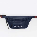 Balenciaga Women Wheel Beltpack in Navy Nylon and Balenciaga Embroidered