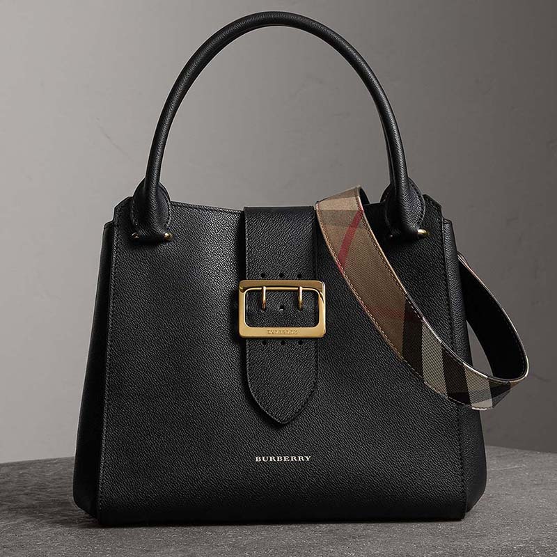 Burberry Medium Buckle Tote in Grainy Leather-Maroon