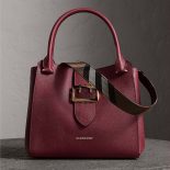 Burberry Medium Buckle Tote in Grainy Leather-Maroon
