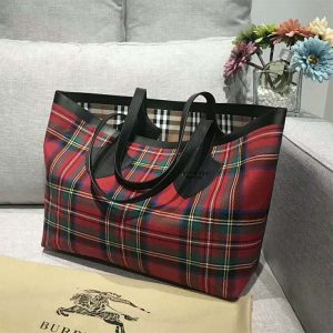 Burberry Red/Green Vintage Check Canvas Giant Reversible Tote