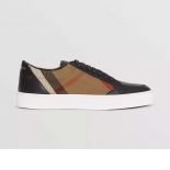 Burberry Women Shoes Check Detail Leather Sneakers-Black