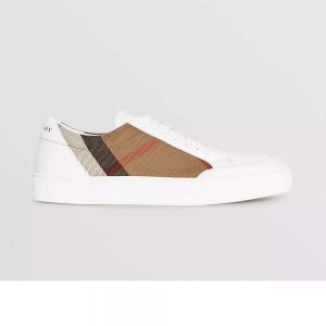 Check detail leather sneakers burberry sale