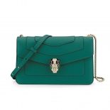 Bvlgari Serpenti Forever Small Flap Cover Chain Bag in Calfskin Leather-Green