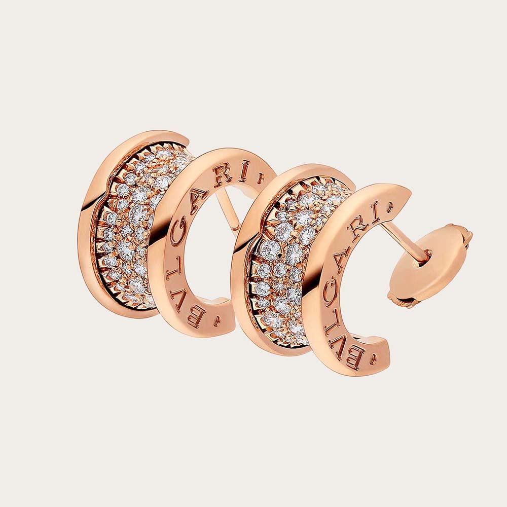 Bvlgari Women B Zero1 Earrings 18 Kt Rose Gold Set Pave Diamonds Gold