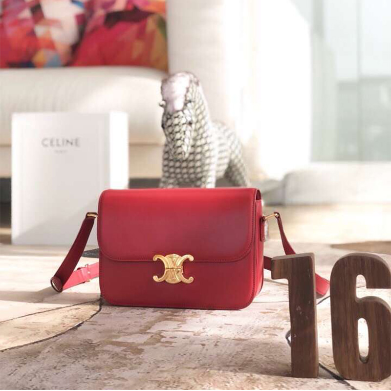 Celine Red Medium Triomphe Bag in Shiny Calfskin Shoulder Bag  187363BF4.27ED - Handbags - Jomashop