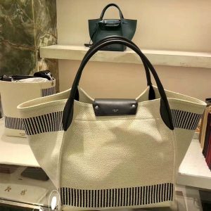 Celine Women Medium Big Bag in Textured Canvas White