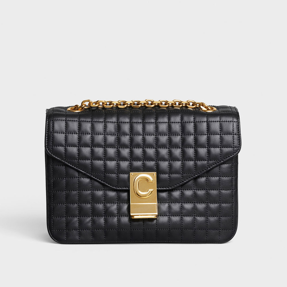 Celine Women Medium C Bag in Quilted Calfskin Black