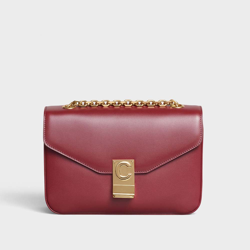 Celine Women Medium C Bag in Shiny Calfskin Leather Maroon