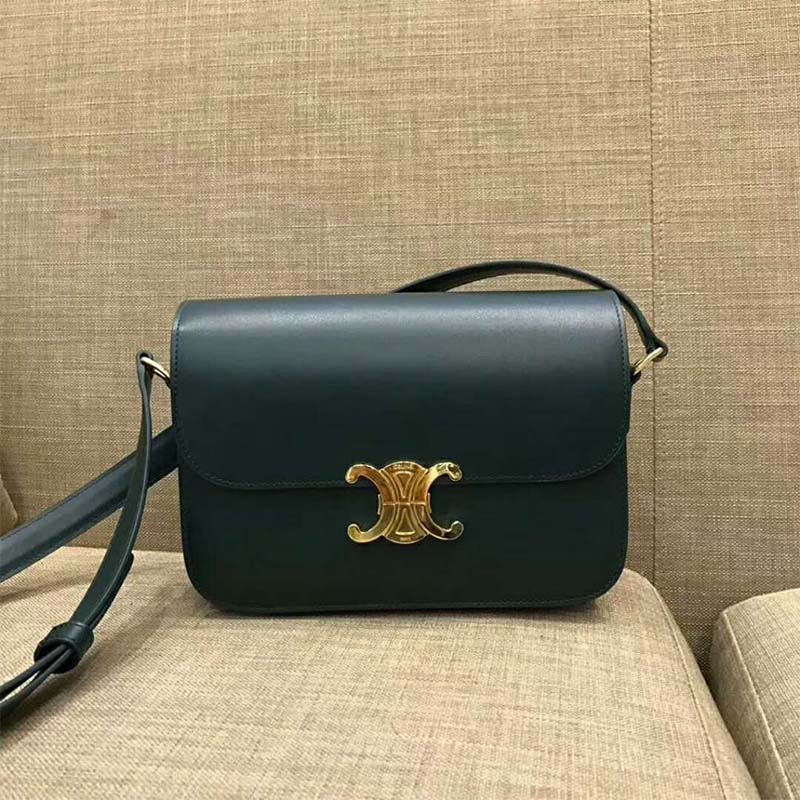 Celine Women Medium Triomphe Bag In Shiny Calfskin Green