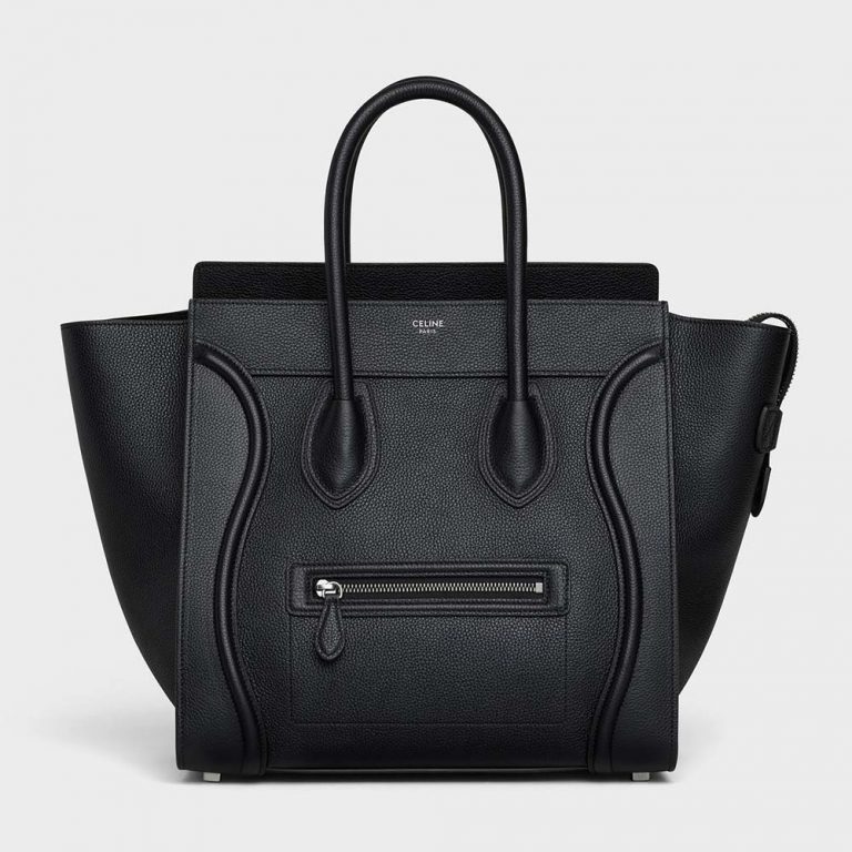 micro luggage handbag in drummed calfskin black