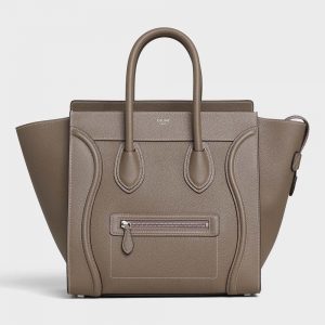 Celine Women Mini Luggage Handbag in Baby Drummed Calfskin-Brown