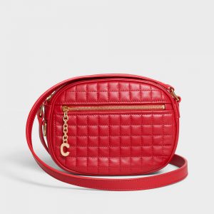 Celine Women Small C Charm Bag in Quilted Calfskin Red