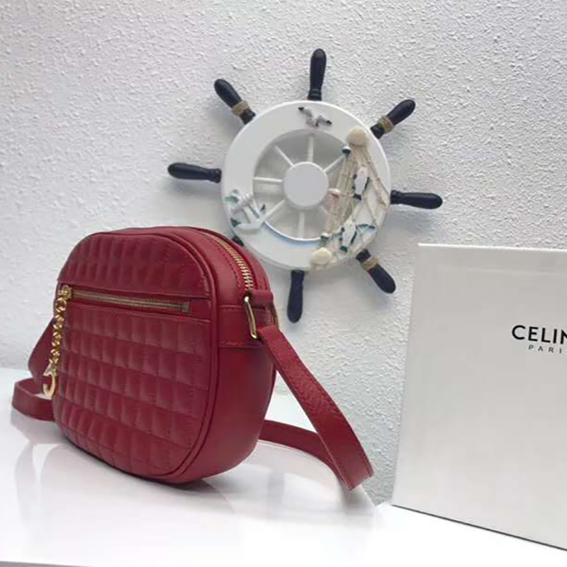 Celine Women Small C Charm Bag in Quilted Calfskin Red