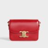Celine Women Teen Triomphe Bag in Shiny Calfskin-Red