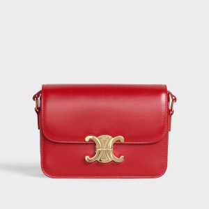 Celine Women Teen Triomphe Bag in Shiny Calfskin-Red