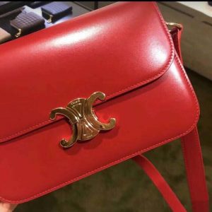 Celine Women Teen Triomphe Bag in Shiny Calfskin Red