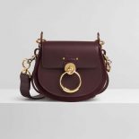 Chloe Women Small Tess Bag in Shiny & Suede Calfskin-Maroon