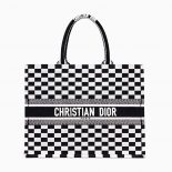 Dior Book Tote Bag in Black and White Embroidered Canvas
