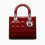 Dior Lady Dior Bag in Patent Cannage Calfskin-Maroon