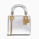 Dior Mini Lady Dior Bag Chain Silver-Tone Metallic Calfskin