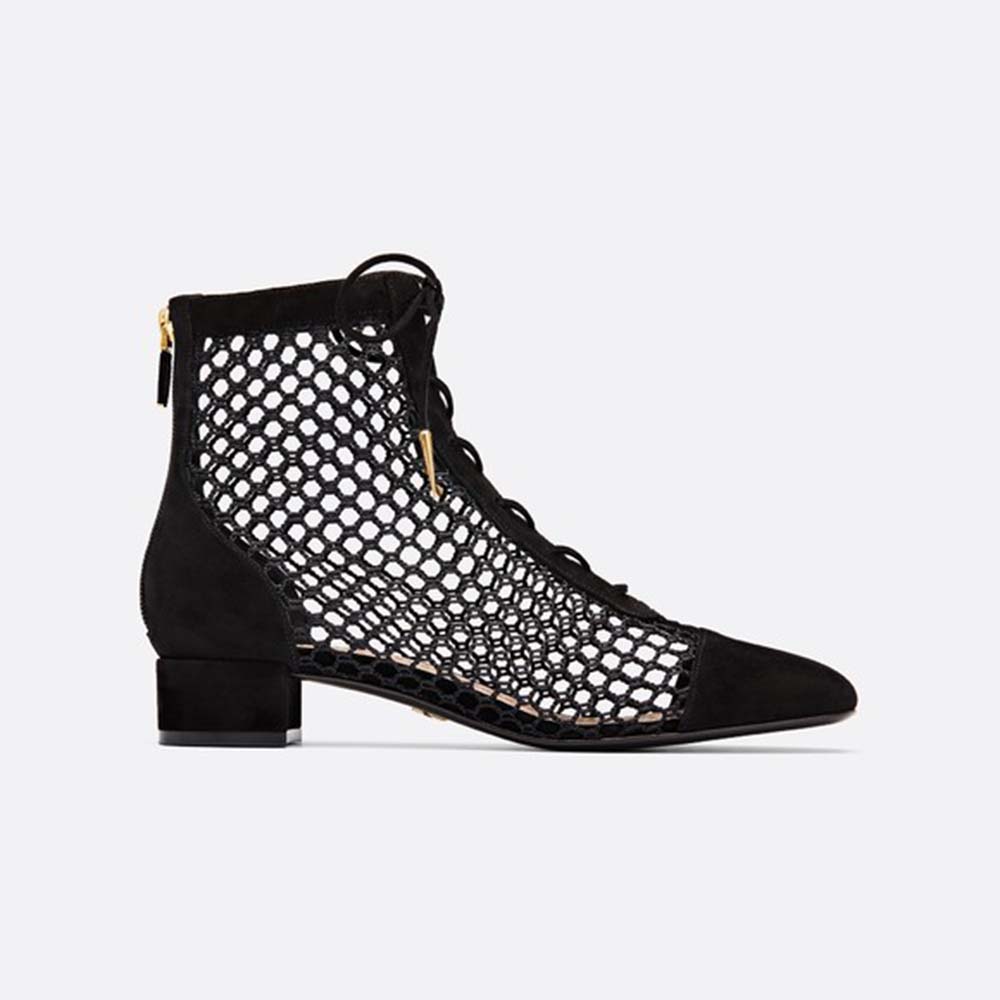 Dior Women Naughtily-D Mesh Ankle Boot in Suede Calfskin 3cm Heel-Black