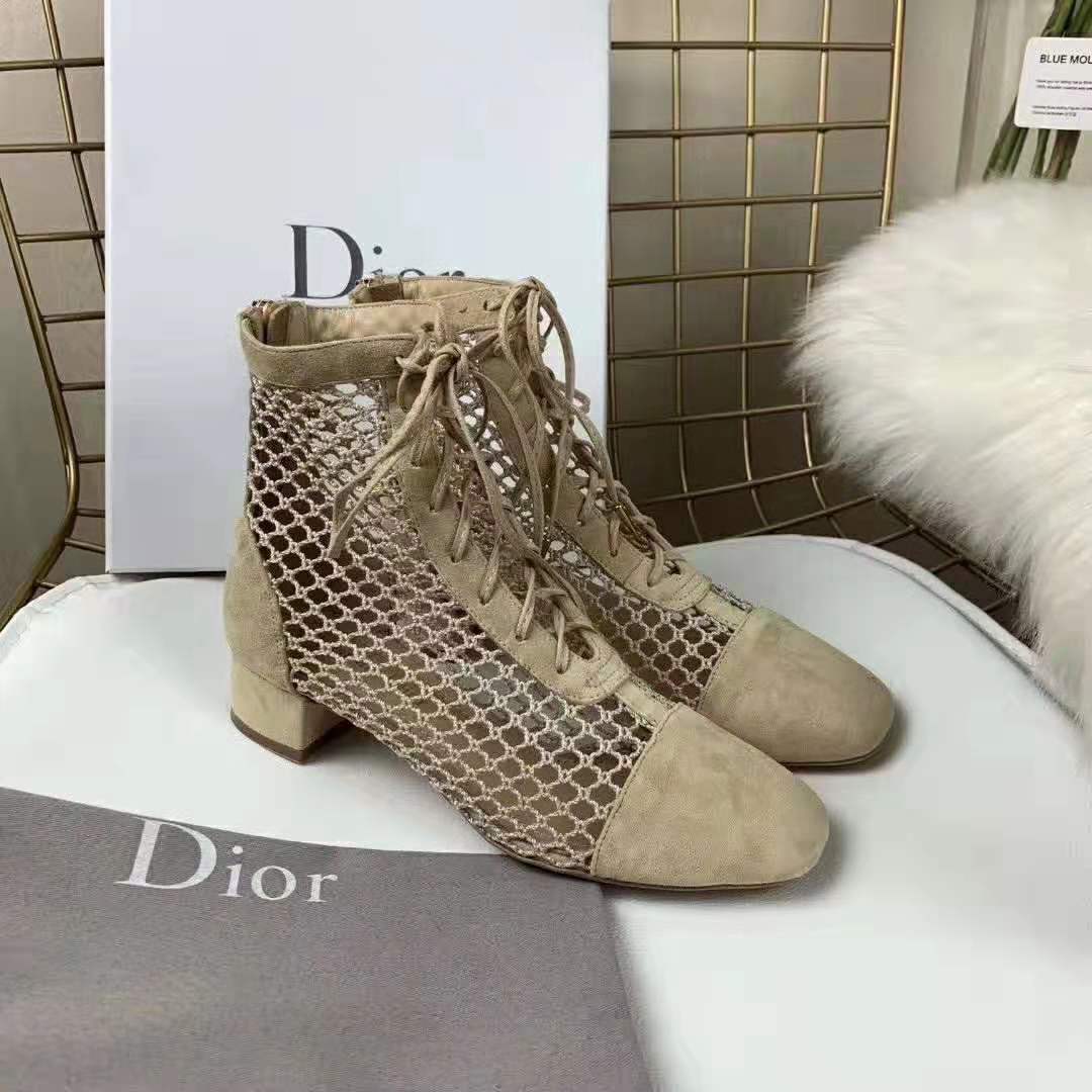 Dior Khaki Green Suede and Resille Fabric Naughtily-D Ankle Boots Size 37  Dior