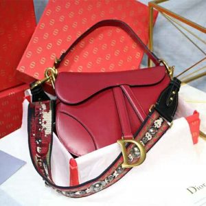 Dior Women Saddle Bag in Red Calfskin