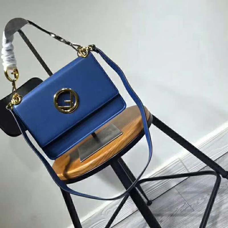 Fendi KAN I F Top Flap Leather Bag with Strap-Navy 3 Fendi KAN I F Top Flap Leather Bag with Strap-Navy - Image 3
