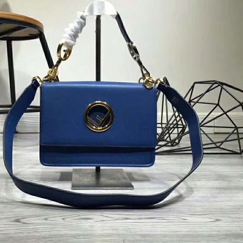 Fendi KAN I F Top Flap Leather Bag with Strap-Navy 2 Fendi KAN I F Top Flap Leather Bag with Strap-Navy - Image 2