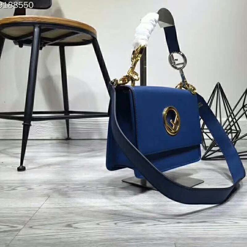 Fendi KAN I F Top Flap Leather Bag with Strap-Navy 4 Fendi KAN I F Top Flap Leather Bag with Strap-Navy - Image 4